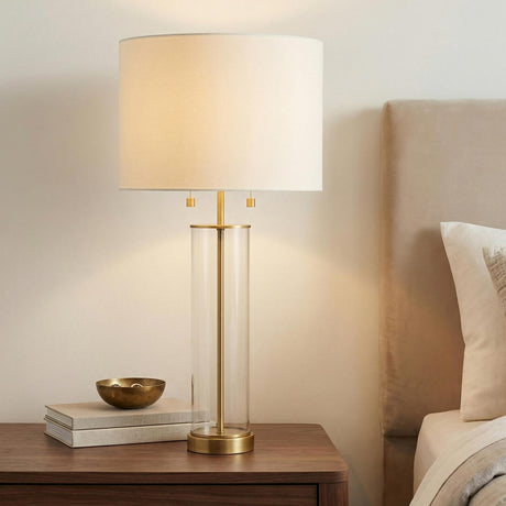 Laurel Glass Cylinder Table Lamp 29", Satin Brass