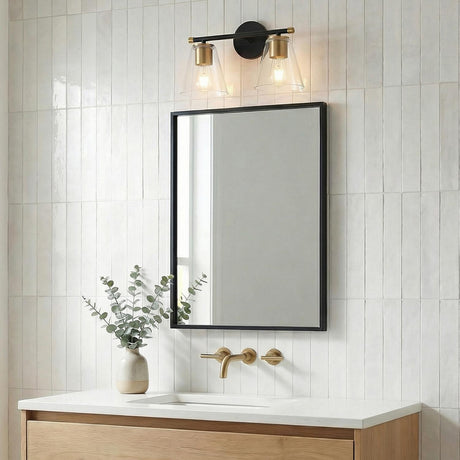 Carlisle 2 Light Vanity, Matte Black and Brushed Brass with Clear Glass