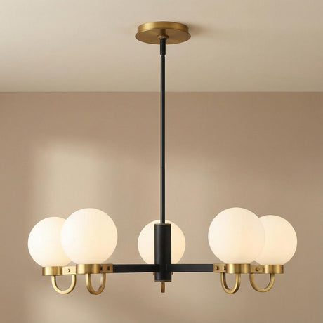 Ryan 5 Light Chandelier 30", Matte Black and Aged Brass