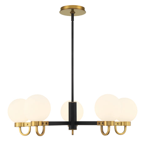 Open Box Ryan 5 Light Chandelier, Matte Black and Aged Brass
