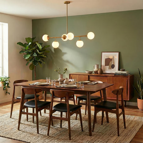 Castell 6 Globe Linear Pendant 46", Aged Brass