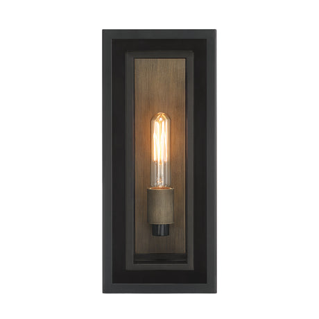 Open Box Jaxon Outdoor Wall Light, Matte Black with Brass Accents