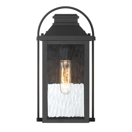 Open Box Preston Outdoor Wall Light, Small 13.5", Black and Water Glass