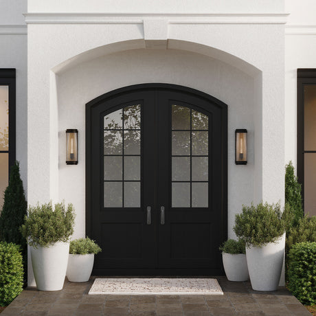 Open Box Bristol Outdoor Wall Light, Matte Black with Brass Accents