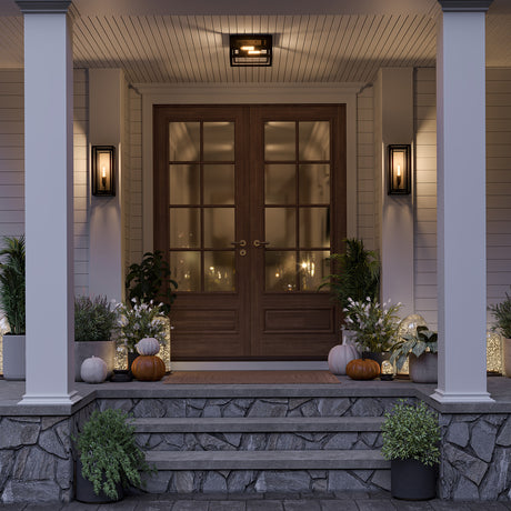 Open Box Jaxon Indoor/Outdoor Flush Mount, Matte Black with Brass Accents