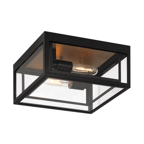 Open Box Jaxon Indoor/Outdoor Flush Mount, Matte Black with Brass Accents