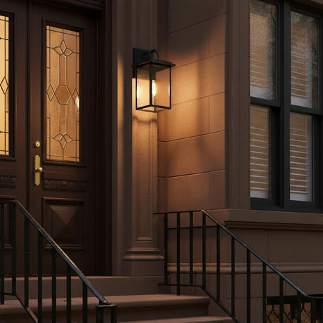 Paterson Outdoor Wall Light, Large 18", Black and Seeded Glass