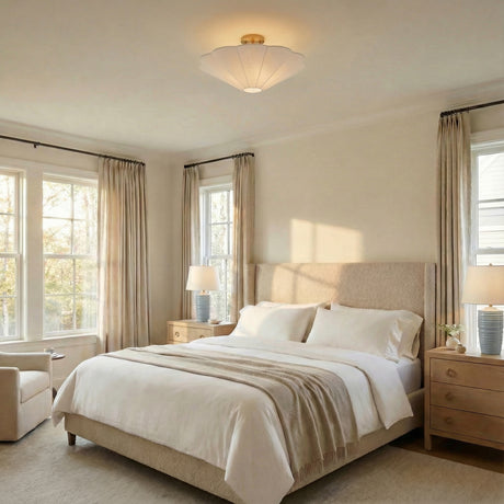 Liza Linen Semi-Flush Mount 20", White and Aged Brass