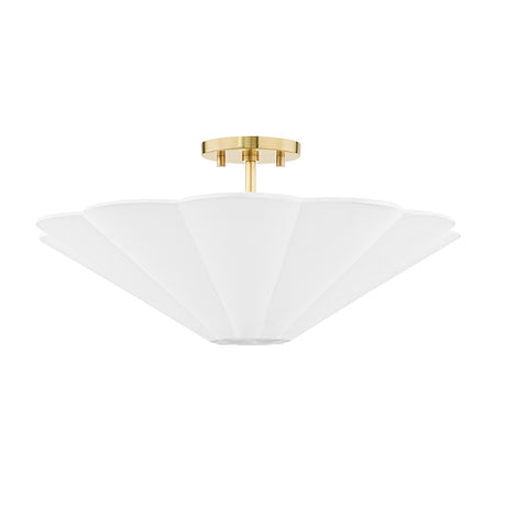 Liza Linen Semi-Flush Mount 20", White and Aged Brass