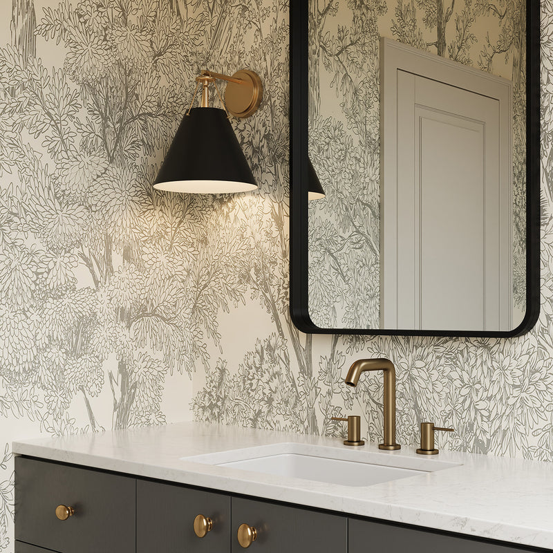 Bowie Wall Sconce, Matte Black and Brass