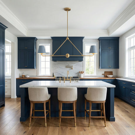 Banks 2 Shade Linear Pendant 42", French Blue and Brass