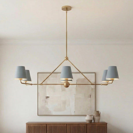 Banks 6 Light Linear Chandelier 46", French Blue and Brass