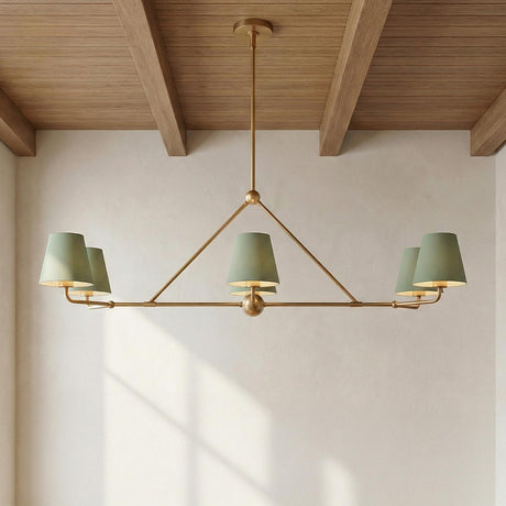 Banks 6 Light Linear Chandelier 46", Sage Green and Brass