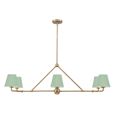 Banks 6 Light Linear Chandelier 46", Sage Green and Brass