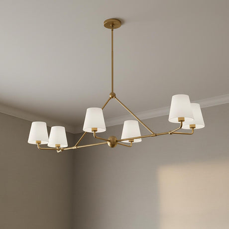 Banks 6 Light Linear Chandelier 46", White and Brass