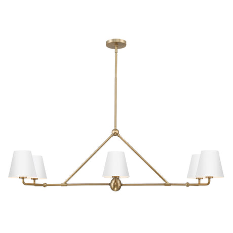 Banks 6 Light Linear Chandelier 46", White and Brass