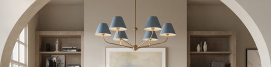 Shop our Labor Day Sale and enjoy 15% off select styles, like the Banks 40" 6 Light Chandelier in French Blue and Brass