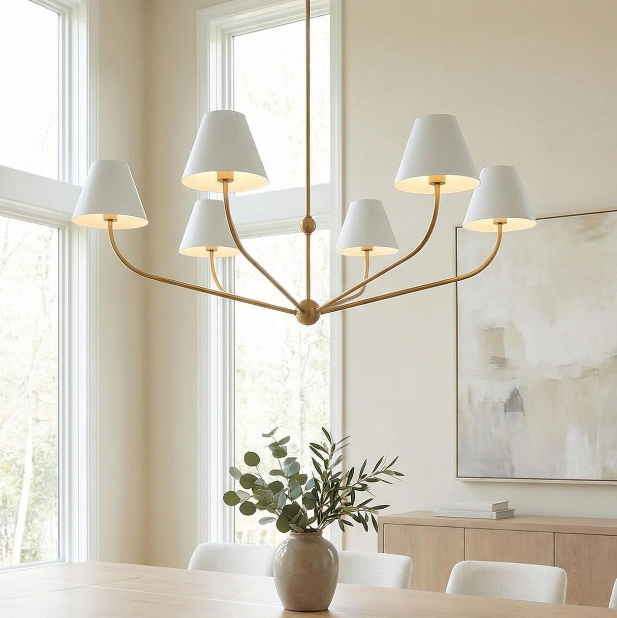 Banks 6 Light Chandelier 48", White and Brass