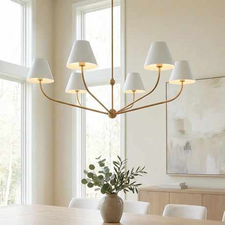 Banks 6 Light Chandelier 48", White and Brass