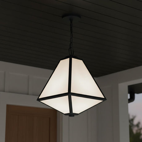 Emmett Outdoor Hanging Light, Black Charcoal and Opal Glass