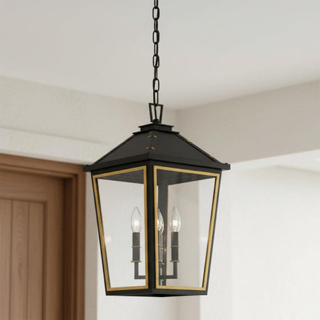 Ellington Outdoor Hanging Light, Black and Textured Gold