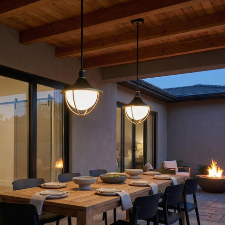Tobin Outdoor Pendant Light 16", Black and Textured Gold