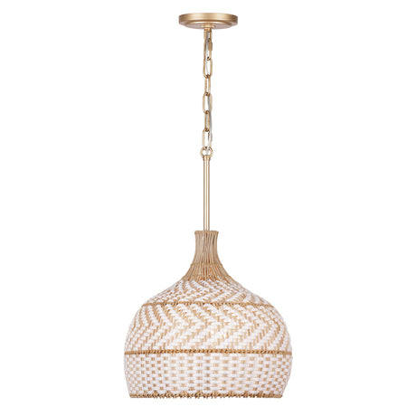 Sienna Medium Pendant 14", Rattan and Soft Brass