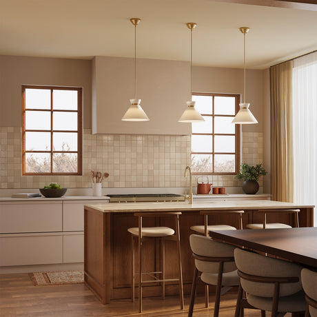 Cori Medium Pendant 14", Brushed Brass and Milk Glass