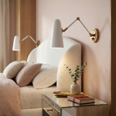 Roy Articulating Wall Sconce, White and Antique Brass