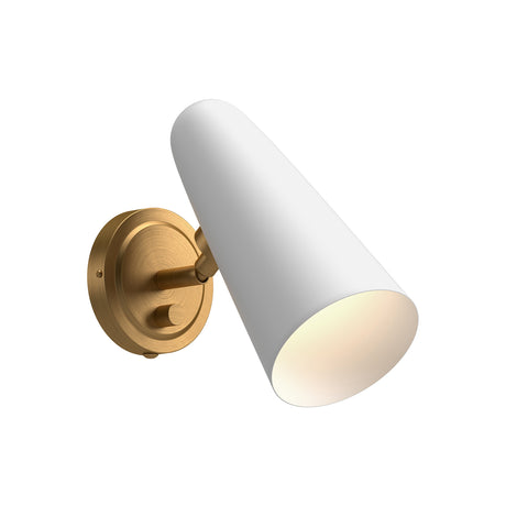 Roy Pivot Wall Sconce, White and Antique Brass