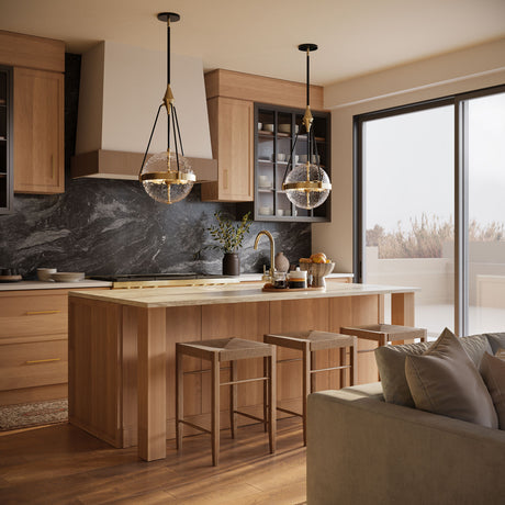 Darcy Large Pendant 18", Brushed Brass and Water Glass