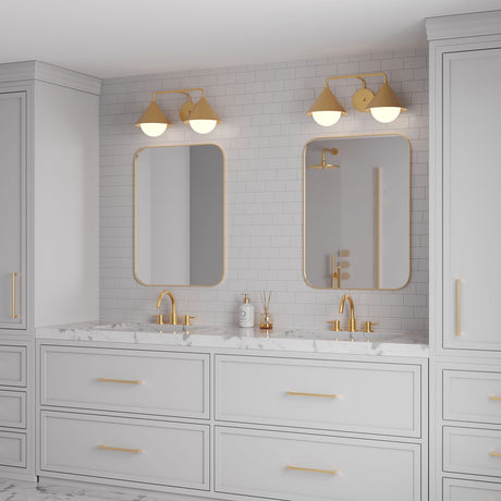 Juno 2 Light Vanity Light, Brushed Brass and Opal Glass