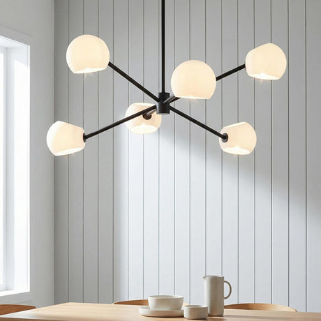 Flynn 6 Light Chandelier 37", Matte Black with Opal Glass