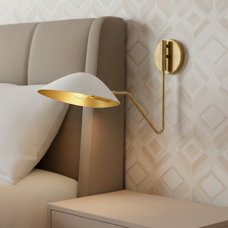 Jade Swing Arm Sconce, White and Antique Brass