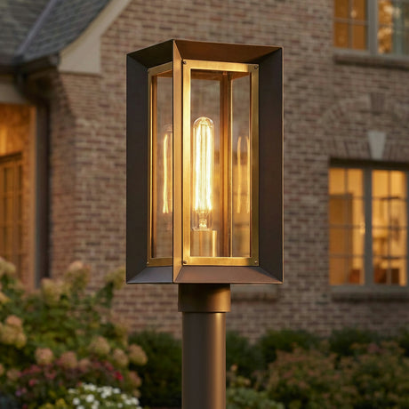 Wesley Outdoor Post Light 17", Bronze with Vintage Brass Accents