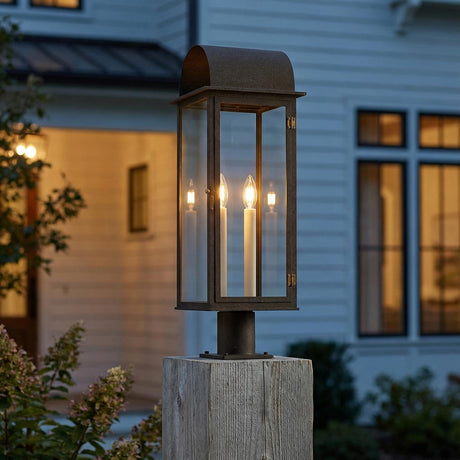 Monroe Outdoor Post Light 25", Forged Iron with Vintage Brass Accents