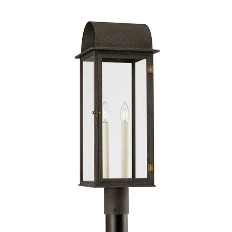 Monroe Outdoor Post Light 25", Forged Iron with Vintage Brass Accents