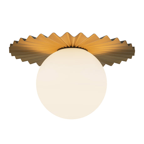 Lydia Medium Flush Mount 14", Brushed Brass and Opal Glass