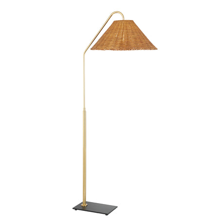 Fiona Floor Lamp 60", Aged Brass and Rattan