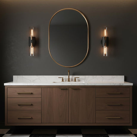 James 2 Light Wall Sconce 17", Black and Patina Brass