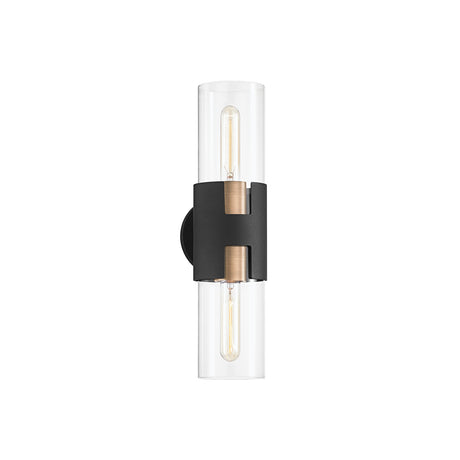 James 2 Light Wall Sconce 17", Black and Patina Brass