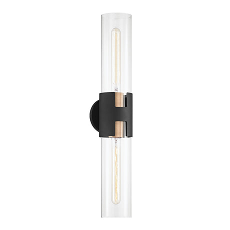 James 2 Light Wall Sconce 26", Black and Patina Brass