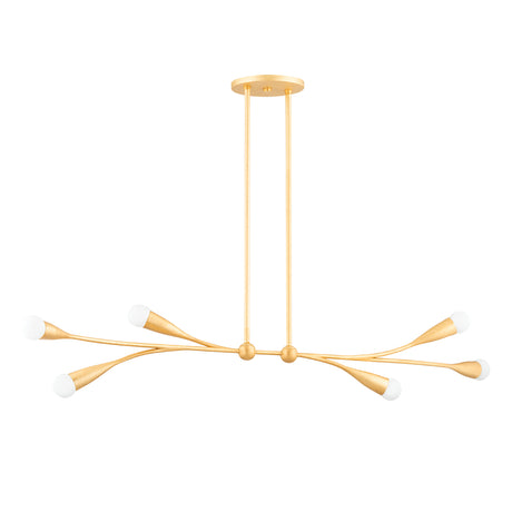 Flora 6 Light Linear Chandelier 50", Gold Leaf