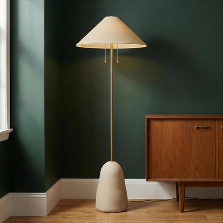 Tessa Floor Lamp 67", Textured Beige with Aged Brass