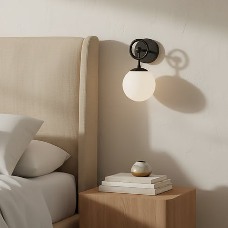 Tristen Wall Sconce 12", Matte Black and Opal Glass