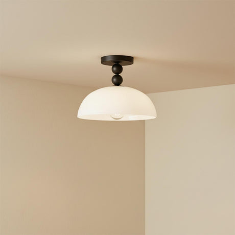Archie Flush Mount 12", Matte Black and Opal Glass