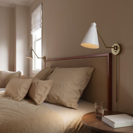 Avin Adjustable Wall Sconce, White and Aged Brass