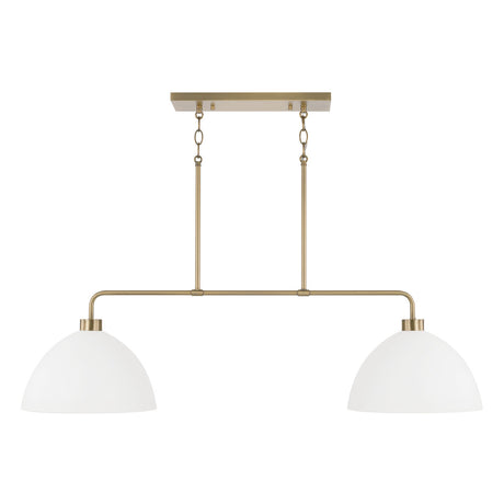 Cleo 2 Light Linear Pendant 44", White and Aged Brass