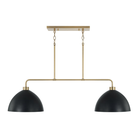 Cleo 2 Light Linear Pendant 44", Matte Black and Aged Brass