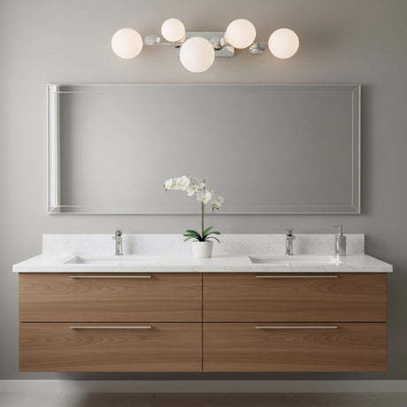 Inari LED 5 Light Vanity, Polished Nickel with Opal Glass